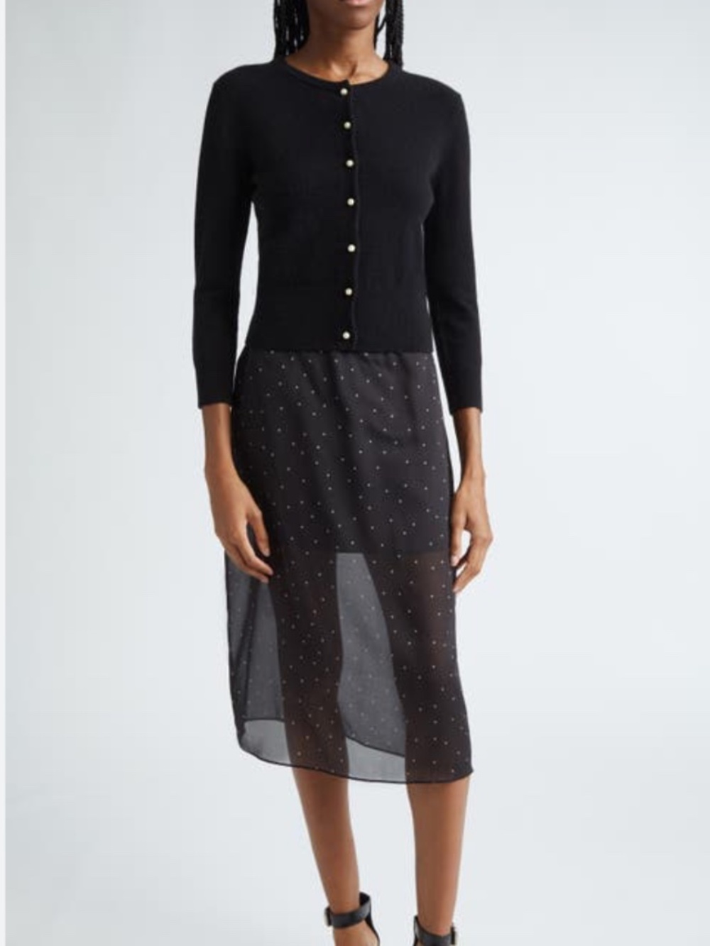 VINCE  Polka Dot Sheer Stretch Silk Midi Skirt